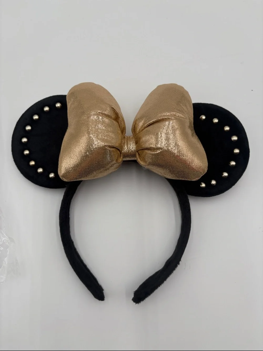 Gold Bow Minnie Mouse Ears Headband Black Studded Disney Inspired‎ NEW